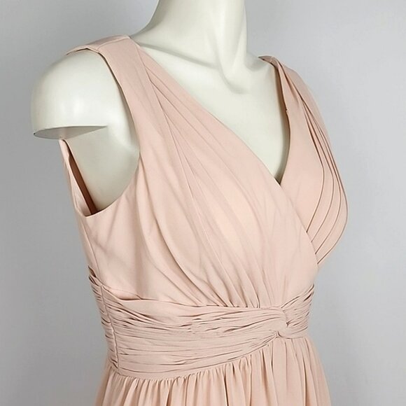 Tulle & Chantilly Women's Blush Chiffon Bridesmaid Dress V Neck Flowy Size 12 - Picture 3 of 14